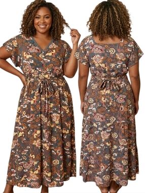 RUSTTYDUSTTY Boho Floral Print Maxi Dress - Size 4X